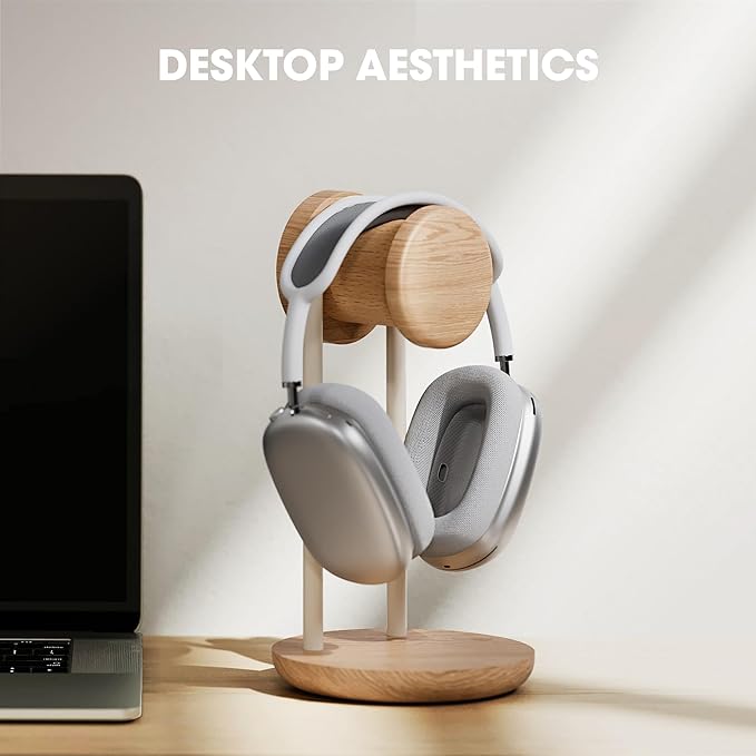 Fenge Headphone Stand for Desk, Nature Wood & Metal Headphone Holder - Image 2