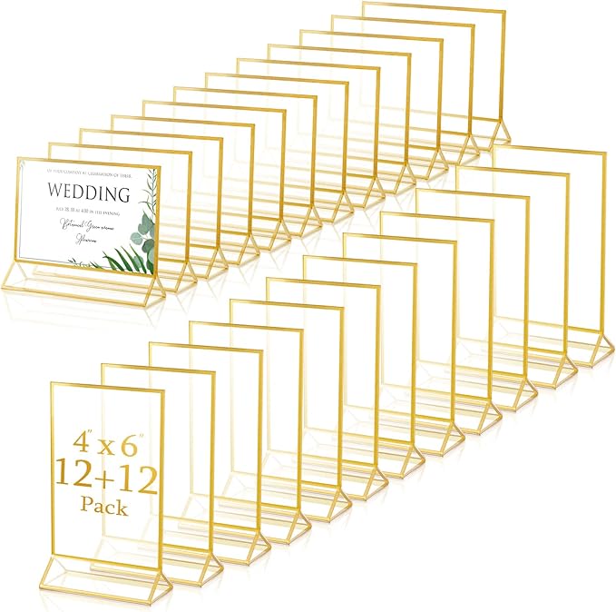 24 Pack Gold Picture Frames 4 x 6 Inch Clear Acrylic Sign Holders Double Sided by Hoteam