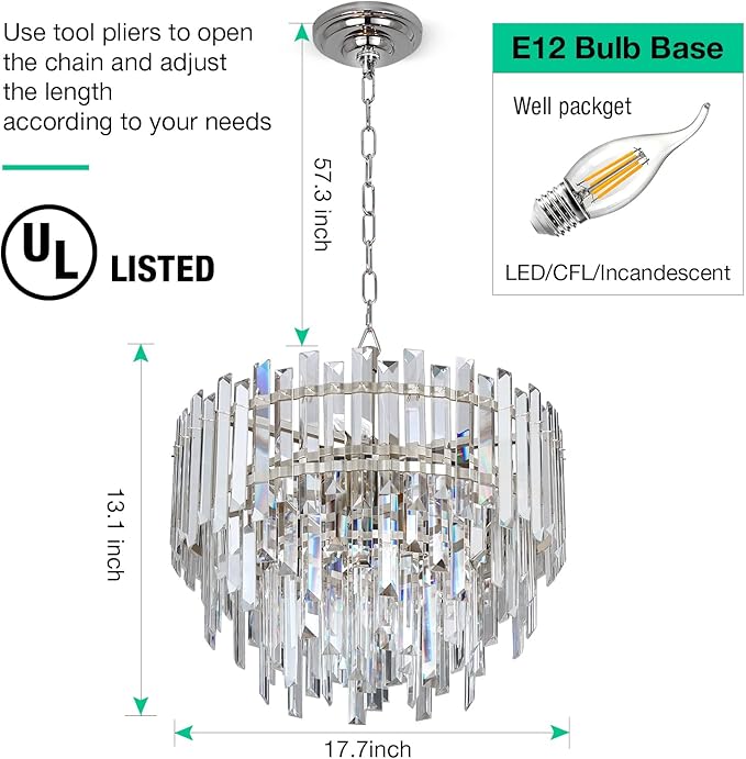 Chrome Crystal Chandelier Lighting 17.7'' - Image 4