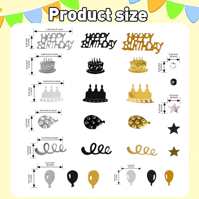 Gold and Black Happy Birthday Confetti, Baby Shower, DIY Arts and Crafting - Image 2