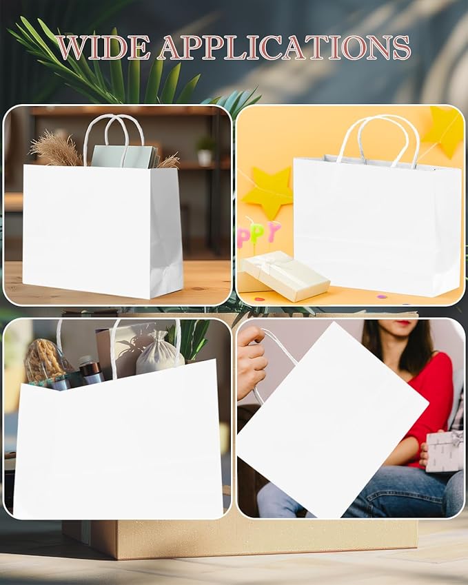 qiqee 50-Packs White Paper Gift Bags - Image 5