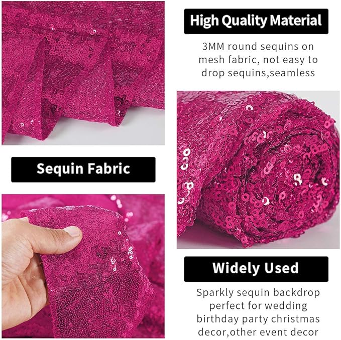 Hahuho Fuchsia Sequin Backdrop Curtain, Party Decoration（4 Panels, 2FT x 8FT - Image 3