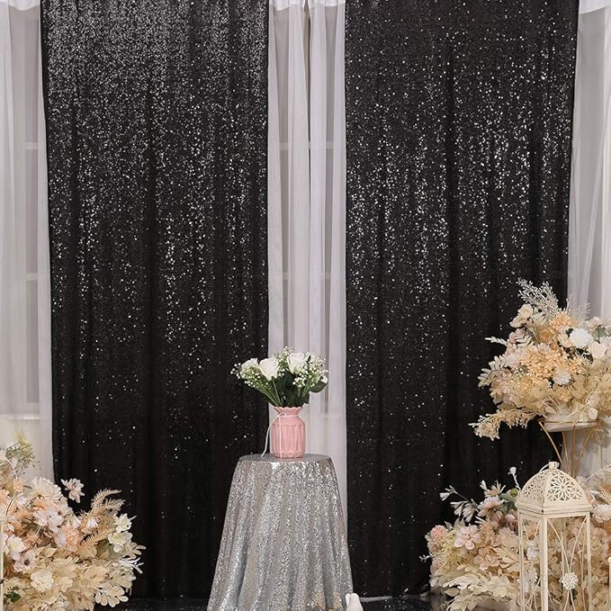 SquarePie Sequin Backdrop Curtain 2FT x 8FT Black - Image 7