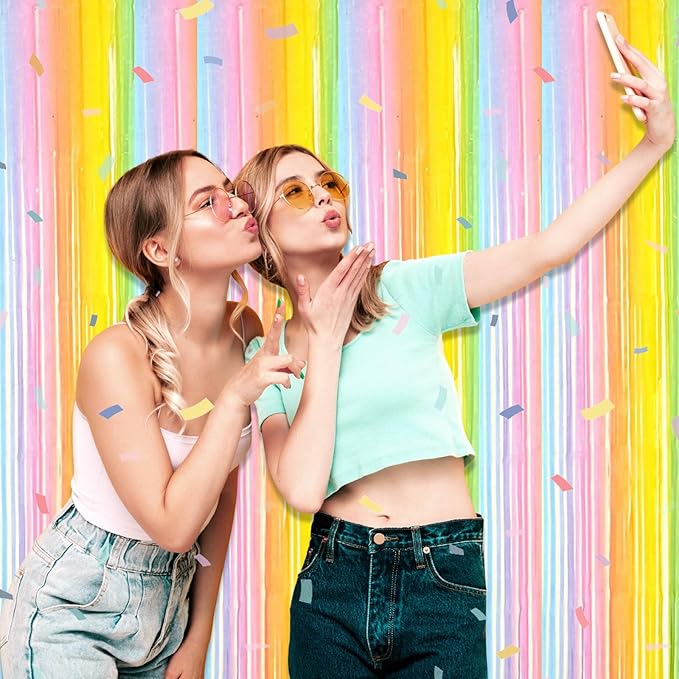 3 Pack Rainbow Foil Fringe Curtain Backdrop, 3.28Ft x 8.2Ft Metallic Tinsel - Image 5