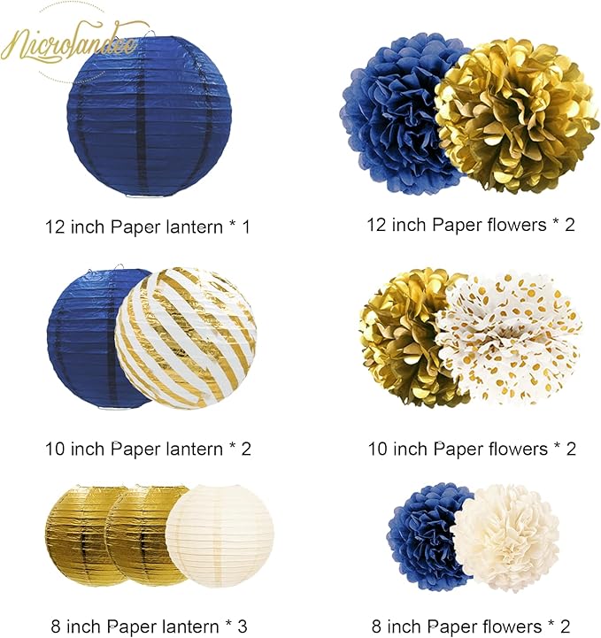 NICROLANDEE Navy Blue and Gold Decorations, Winter Wedding, Mens Birthday - Image 2