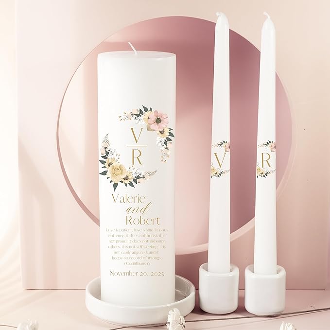 Unity Candles for Wedding, Modern Unity Set, Custom and Personalized Pillar and - Image 8