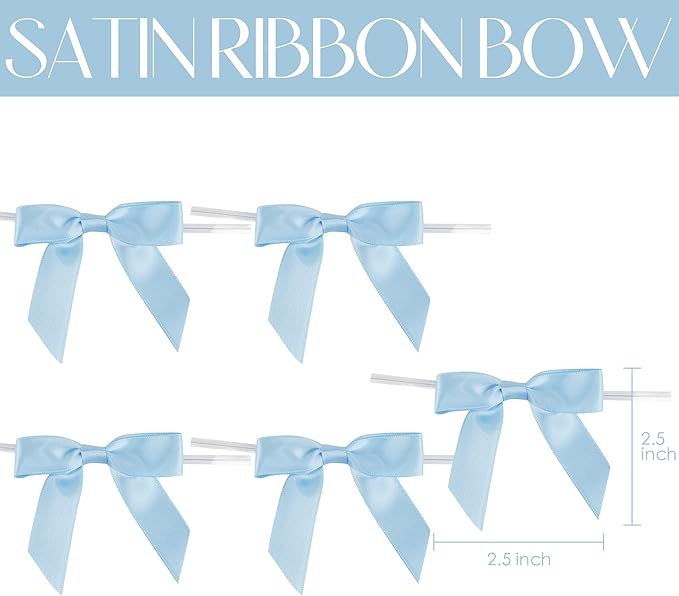 AIMUDI Light Blue Satin Ribbon Twist Tie Bows 2.5" Pretied Blue Bows - Image 2