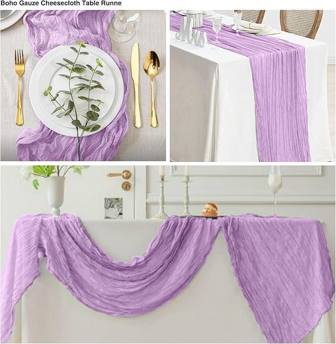 6 Pack Lavender Cheesecloth Table Runner 21x120 Inch Boho Wrinkled Sheer - Image 4