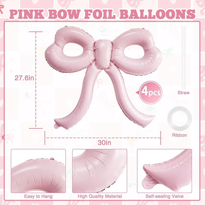 4 Pcs Light Pink Bow Balloons Bow Party Decorations - Image 2