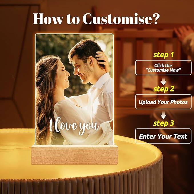 Custom Picture Frames with Photo, Personalized Photo Frame with Night Light - Image 3