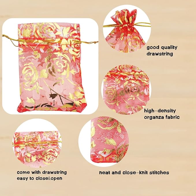 100 Pack 2.8 x 3.5 Inch Flower Heart Organza Jewelry Gift Pouch Candy Pouch - Image 4