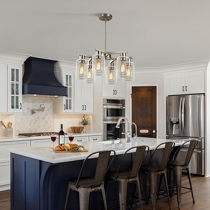 6-Light Modern Farmhouse Brushed Nickel Chandelier, Dining Room Light Fixture - Image 2