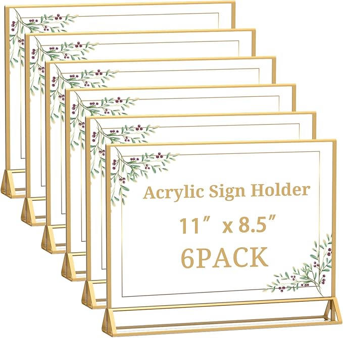 Clear Acrylic Sign Holder 11x 8.5 Horizontal Double Sided Gold Frame Flyer by PPH-SisyPurchaseNow