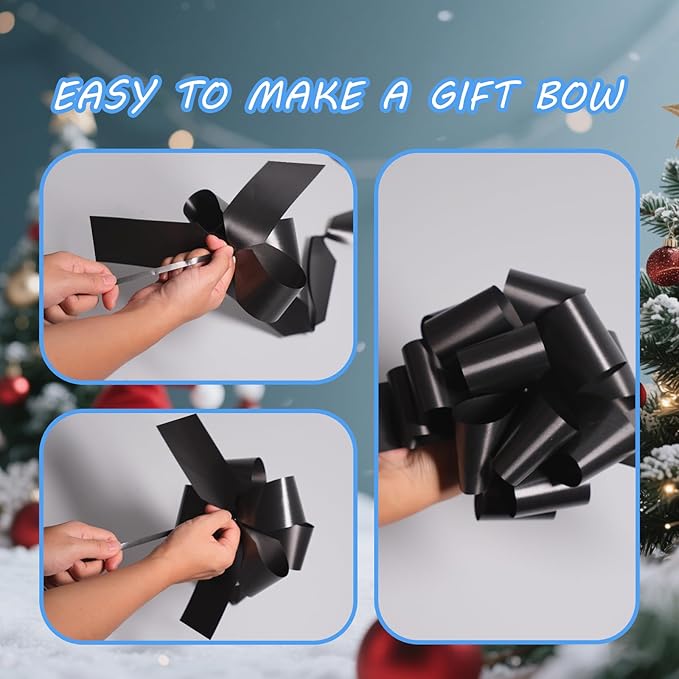 6 Pcs 6 Inch Black Pull Bows, Gift Wrapping Baskets Wedding Christmas Party - Image 7