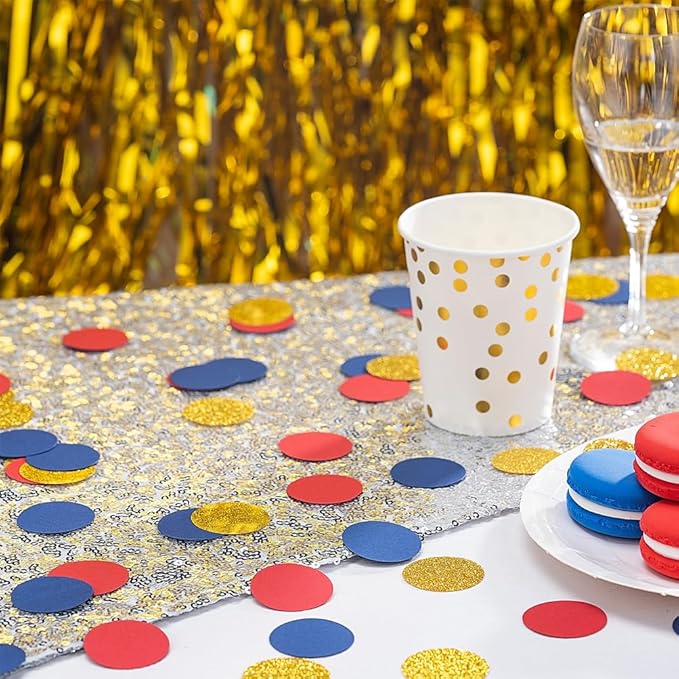 Gold Blue and Red Confetti Table Decoration - Image 2