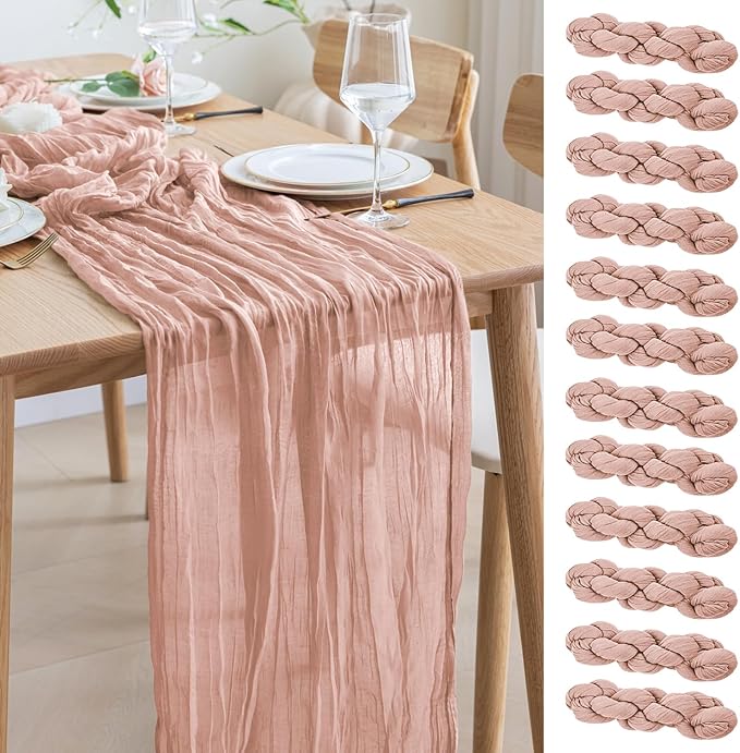 Asee'm 12pcs Cheesecloth Table Runner 120 Inches Dusty Pink Boho Gauze Cheese by Aseem
