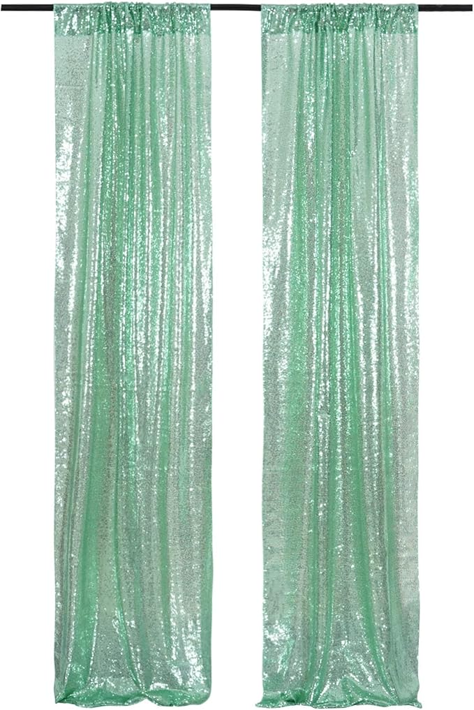 Poise3EHome Mint Green Sequin Backdrop Curtain, 4 Panels 2FTx8FT Glitter - Image 7