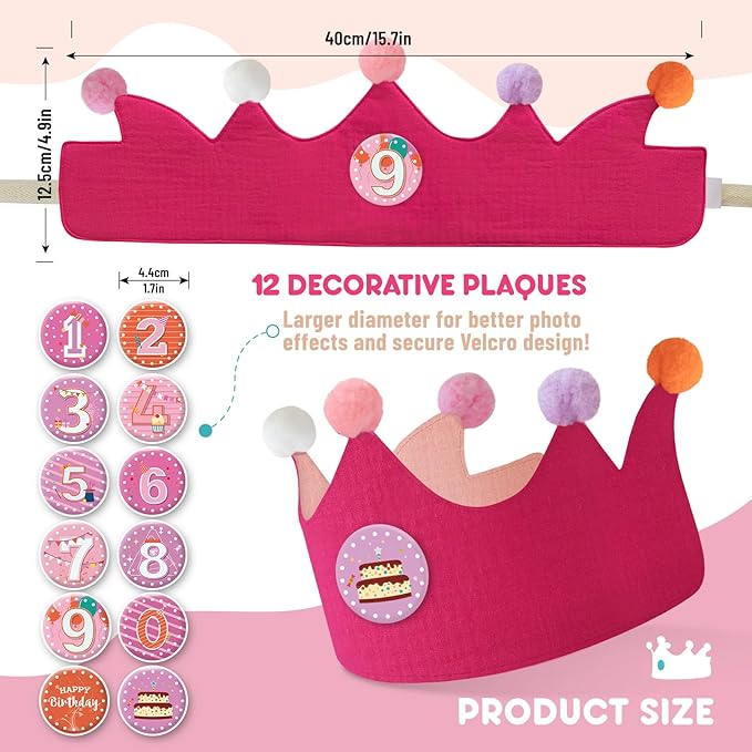 Reusable Birthday Crown with Numbers, Kids Birthday Hat Fabric Crown Pertain - Image 4