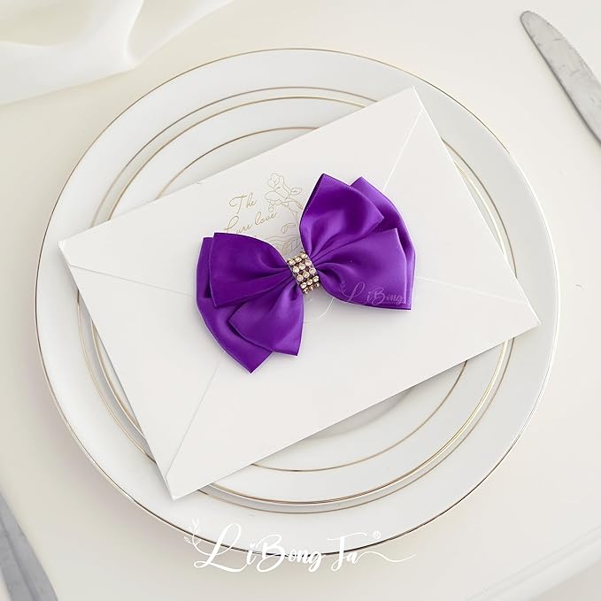 Purple Ribbon Bow 4'' Premade Satin Bow, Wrapping Bows - Image 8