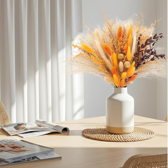 Fall Home Decor 104Pcs Orange Pampas Grass Autumn Dried Flowers Decorations - Image 2