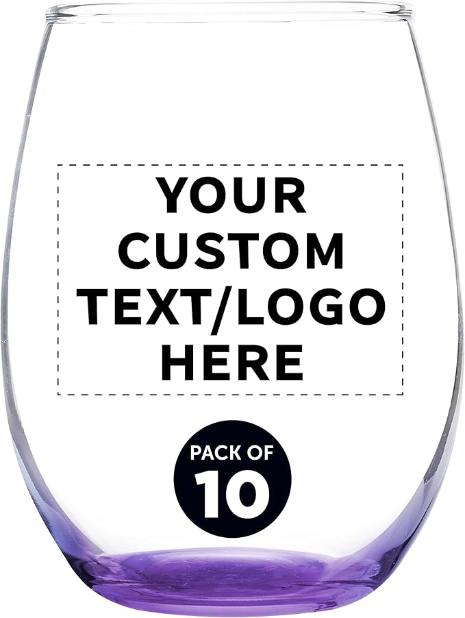 Custom Stemless Wine Glass 9 oz. Set of 10, Personalized Bulk Pack by DISCOUNTPROMOS