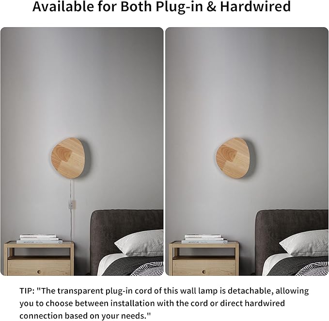 Modern Minimalist Plug in Wall Sconces, 9.4'' Plug-in Or Cordless Wood - Image 5