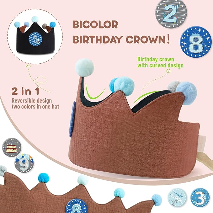 Reusable Birthday Crown with Numbers, Kids Birthday Hat Fabric Crown Pertain - Image 2