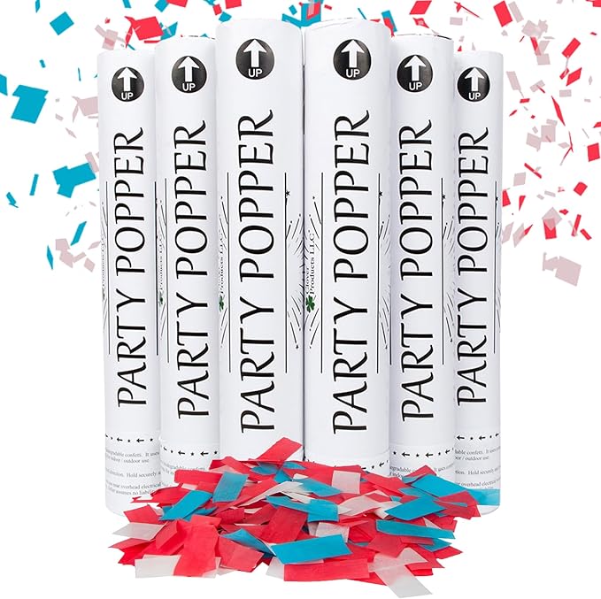 Clover Products Confetti Cannons 6-Pack – Biodegradable Red, Labor day by CloverProducts