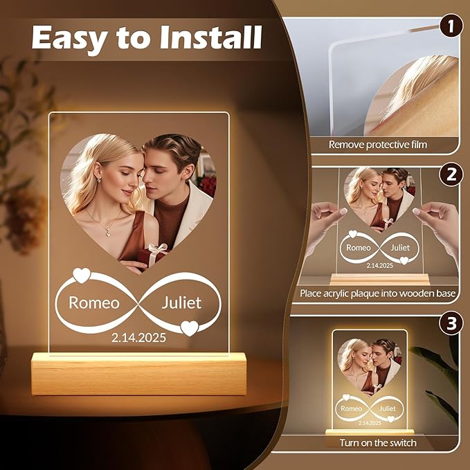 Custom Picture Frames with Photo, Personalized Photo Frame with Night Light - Image 4