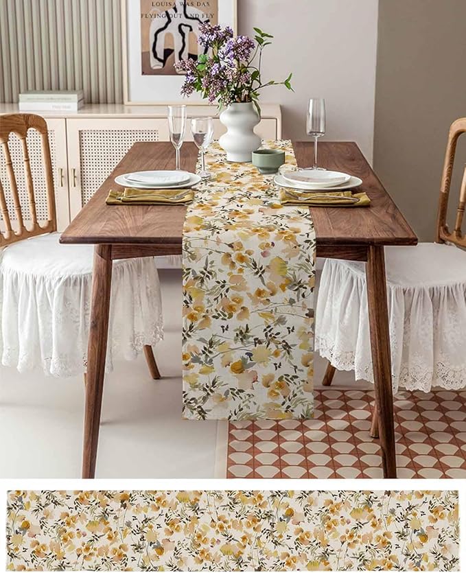 Vintage Orange Flower Cotton Linen Table Runner - Image 6