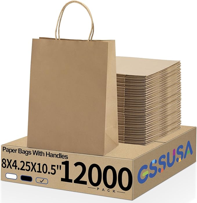 GSSUSA 12000 Pack 8x4.25x10 Inch Paper Bags by GSSUSA