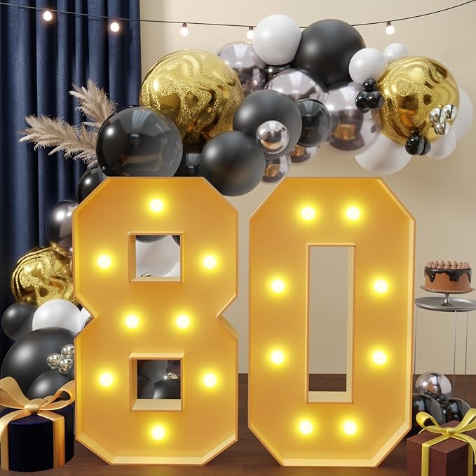 imprsv 3FT Light Up Numbers, Marquee Numbers 80th Birthday Decorations by Letsmakeitimpressive