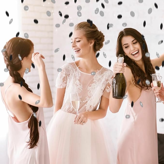 300Pcs Glitter Silver And Black Table confetti, Paper Circle Dots Confetti - Image 5