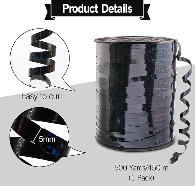 500 Yard Black Curling Ribbon, Thin Craft Balloon Ribbons String - Image 4