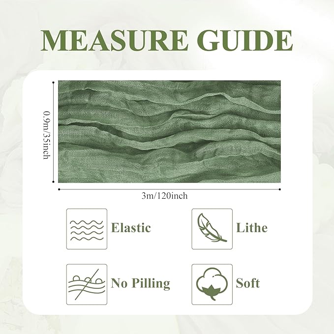 Asee'm Cheesecloth Table Runner 120 Inches Sage Green Boho Gauze Cheese Cloth - Image 2