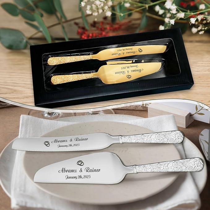 HJX Personalized Wedding Cake Knife and Server Set - Image 3