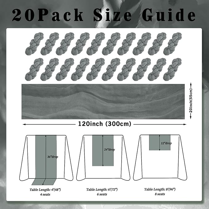 20 Pack Gray 10FT Cheesecloth Table Runner Rustic Gauze Fabric Cheese Cloth - Image 2