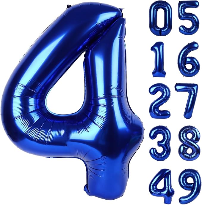 40 Inch Night Blue Large Number 4 Birthday Balloon, Giant Number Four 14 24 34 by Upgesy