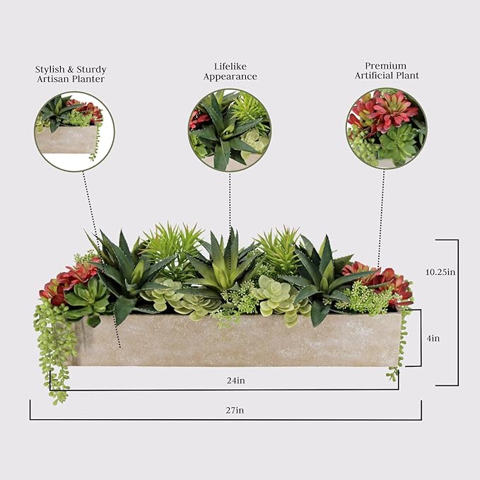 Oblong Faux Succulent Arrangement, Display on Any Surface in Your Home Adding - Image 2