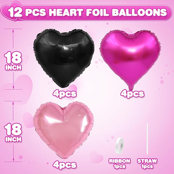 Pink Black Heart Balloons - Image 2