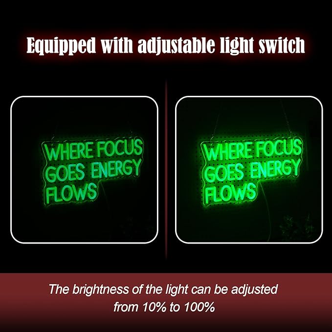 Where Focus Goes Energy Flows Neon Sign 16.5 * 9.1In Dimmale Green Light Up Sign - Image 4