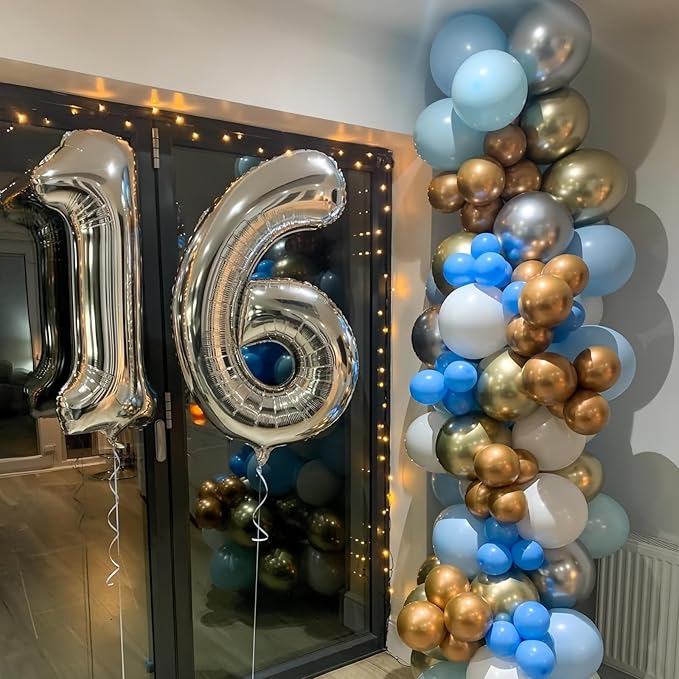 Silver 6 Balloon, 40 Inch Number 6 Balloon, 6 Birthday Balloon Decorations - Image 2