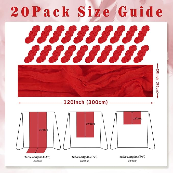 20 Pack Red 10FT Cheesecloth Table Runner Rustic Gauze Fabric Cheese Cloth - Image 2