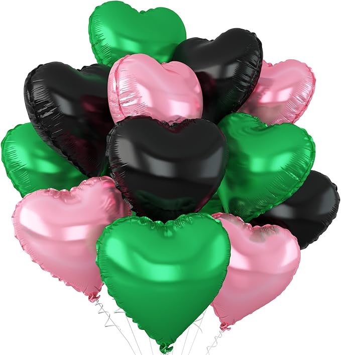 Black Green Pink Heart Balloons by Adorely