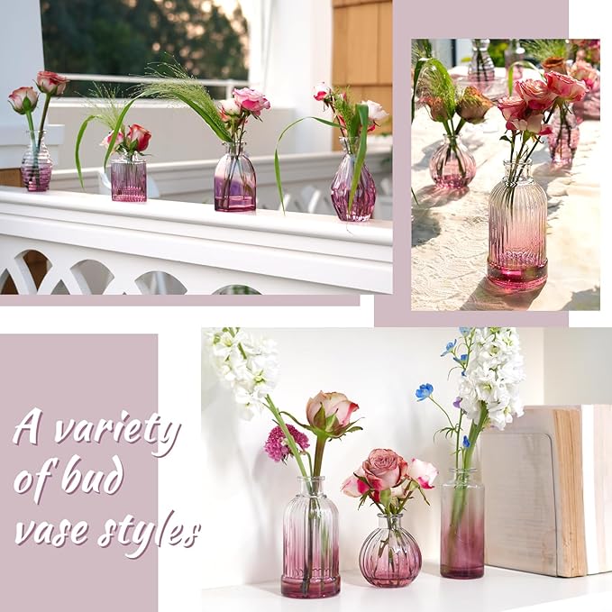 Bud Vases 24 in Bulk, Small Purple Vase Glass Vases - Image 7
