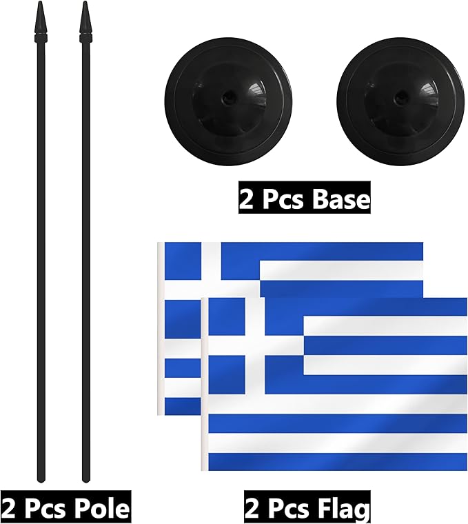 2 Pack Greece Desk Flag Set, Greek Desktop Small Miniature Table Office Flag - Image 6