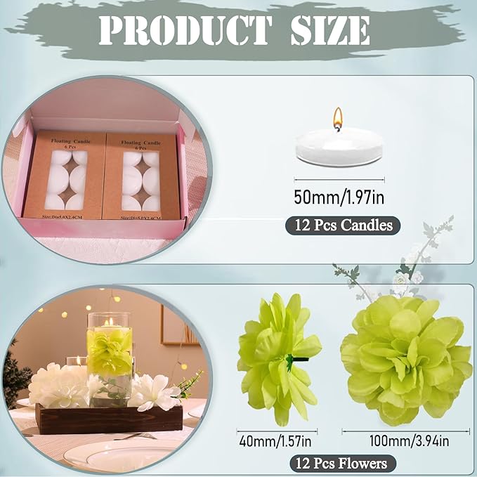 24 Pcs Floating Candles for Centerpieces and Floating Flowers Artificial - Image 3