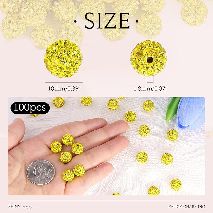 100 pcs 10mm Rhinestone Beads for Jewelry Making, Sparkle Crystal Clay - Image 2