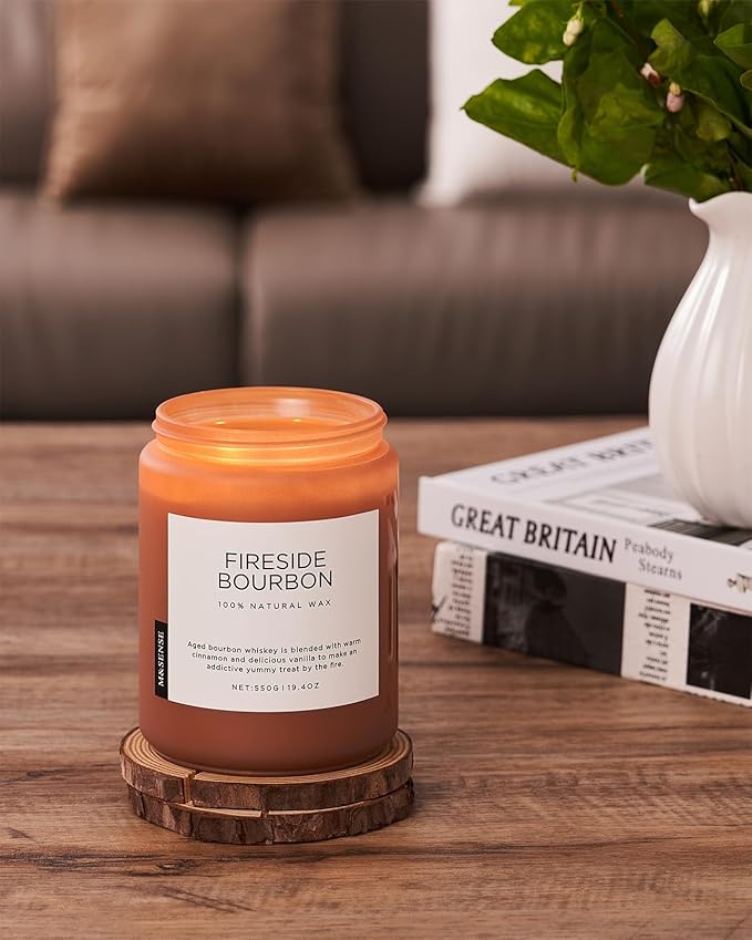 M&SENSE Fireside Bourbon Candles Strong Scented, 2 Wick Jar Candle 19.4oz 110 - Image 6