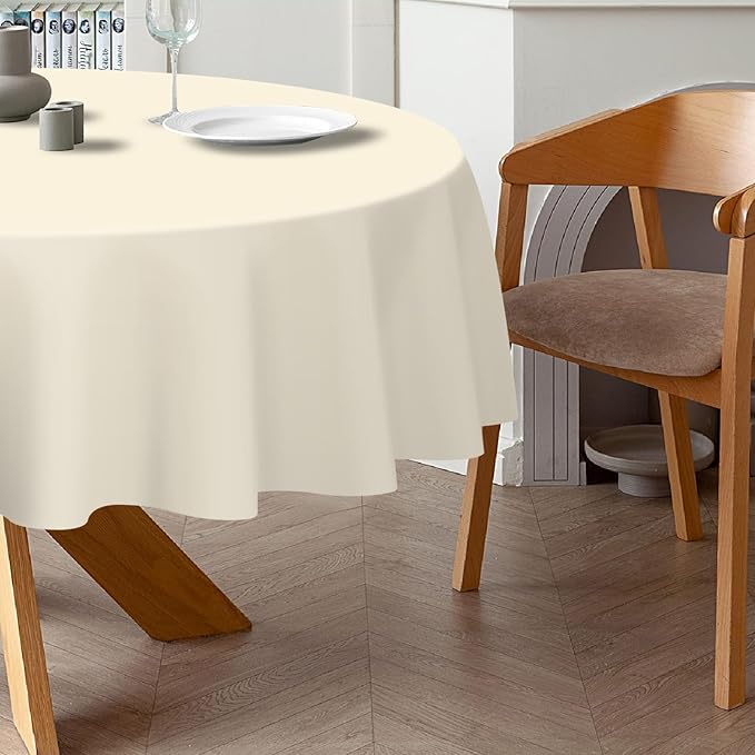 QIKSION Ivory Round Tablecloth 6 Pack, 84 Inch Plastic Table Cover Disposable - Image 3